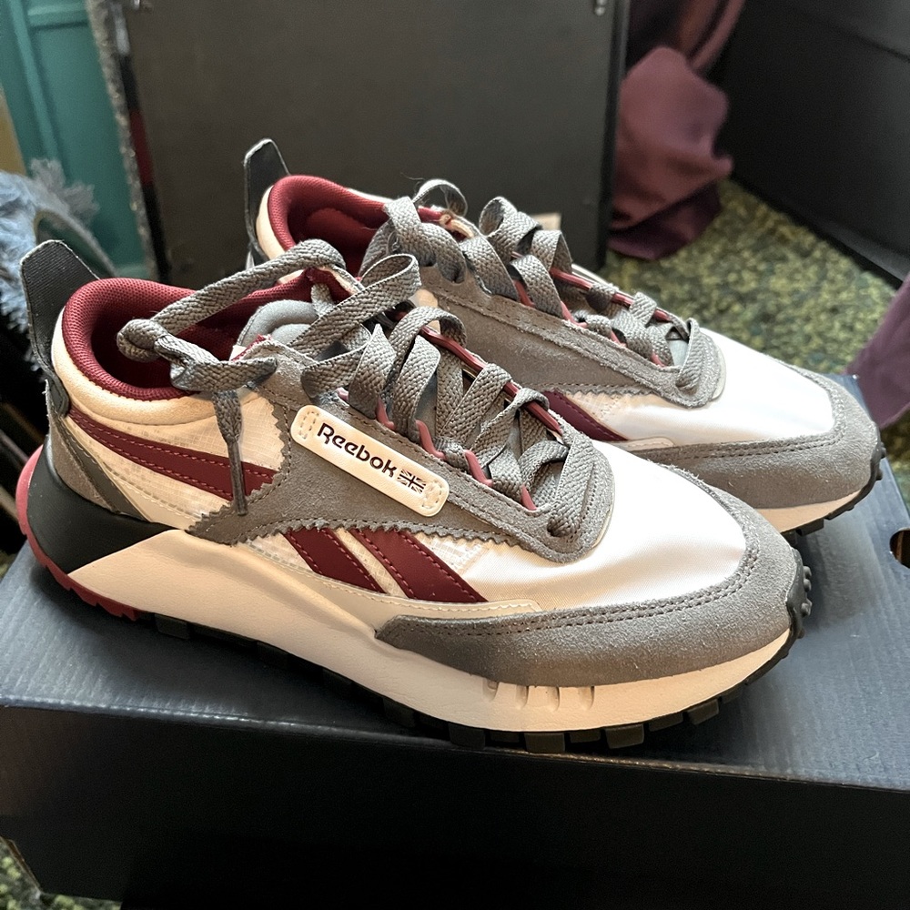 Gray burgundy black white Classic leather legacy Reebok sneakers